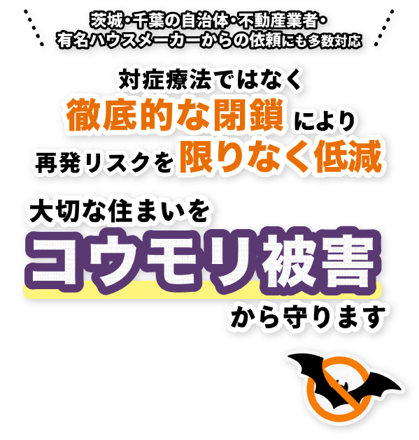 コウモリ被害から守ります。